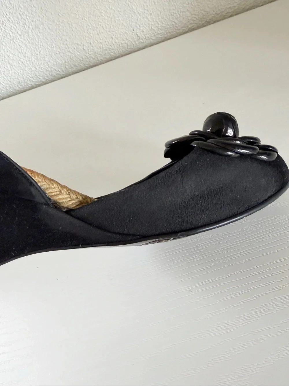 Chanel Camellia Espadrille Wedge Sandals 2006 Cruise Black Suede EU 40